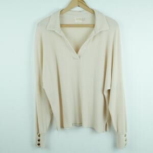 Nation LTD Scout Easy Collared Henley Top Large Cream Minimal Relaxed Classic